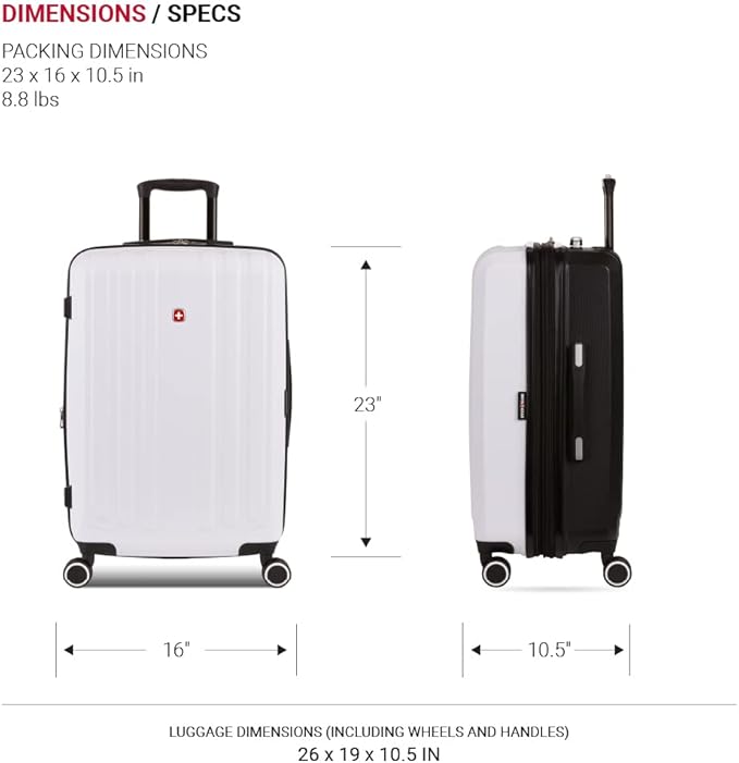 SwissGear 8028 Hardside Expandable Spinner Luggage, Black/White, Checked-Large 28-Inch