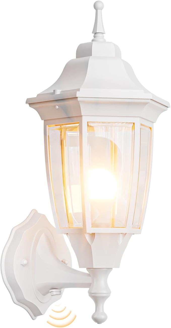 EMART Dusk to Dawn Outdoor Porch Light with Bulb, Wall Lamp(1 Pack, White) | Exterior Anti-Corrosion, Waterproof Aluminum & Glass Shades, Modern Sconce Lantern Fixtures for Outside, House, Garage