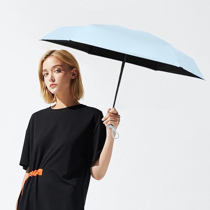 ESUFEIR Mini Sun Umbrella for Purse With Case, Small Compact UV Umbrella Travel Essentials, Lightweight Portable Parasol Windproof for Women Men Kids (skyblue)