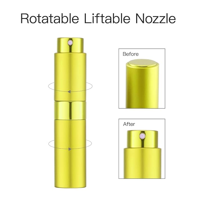 LISAPACK 8ML Atomizer Perfume Spray Bottle for Travel, Empty Refillable Cologne Dispenser, Portable Sprayer (Yellow)
