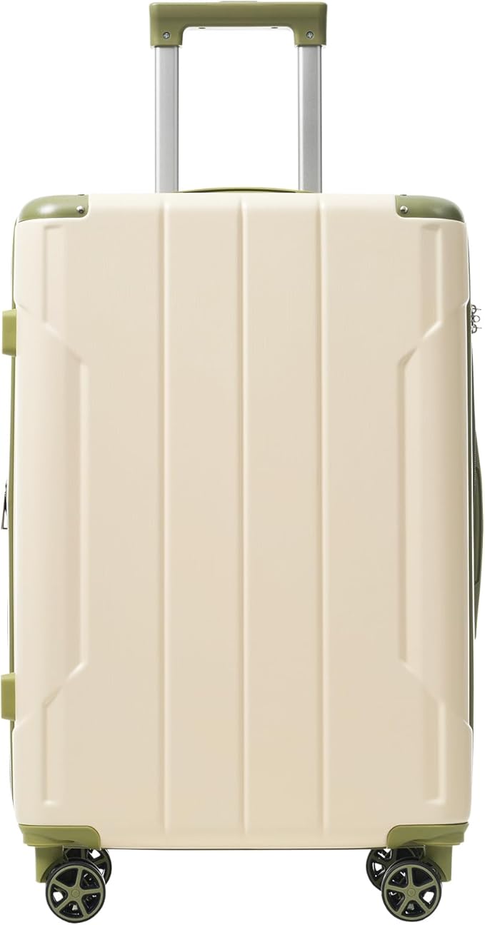 28 Inch Checked-Large Luggage, Lightweight ABS Hard Shell Suitcase with Spinner Wheels, Expandable Travel Luggage with Combination Lock & Side Hooks for Men Women (White Green, 28)