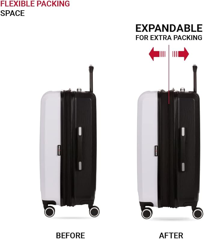 SwissGear 8028 Hardside Expandable Spinner Luggage, Black/White, Checked-Large 28-Inch