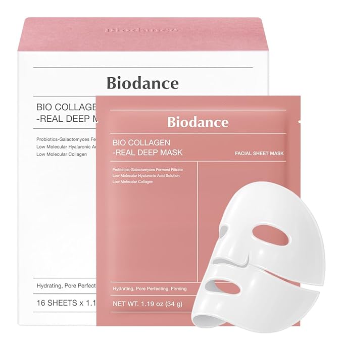 BIODANCE Bio-Collagen Real Deep Mask, Hydrating Overnight Hydrogel Face Mask, Pore Minimizing, Plumping, Elasticity Improvement, Korean Skin Care | 1.19oz(34g) x 16ea