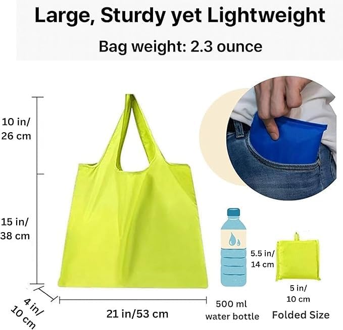Foldable Reusable Grocery Bags – Heavy Duty 6 Pack with Handles | XL Tote for Women & Men, Market, Travel, Storage