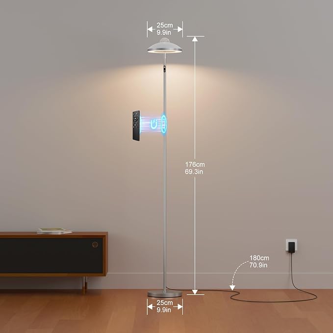 DUSKTEC 3-in-1 Floor Lamp, RGB Aurora & Galaxy Star Projector, 69", White | Magnetic remote & touch, 1400 lm, 3000K–6000K tunable white, 10%–100% dimmable, 1 hr timer for bedrooms, kids' rooms & gaming