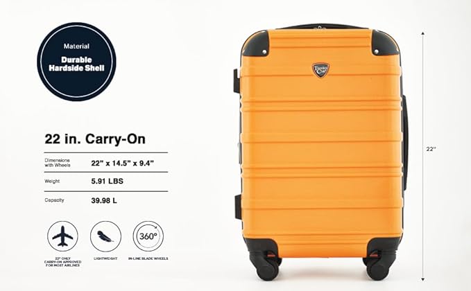 Travelers Club Phoenix Luggage, Sun Orange, 22-Inch Carry-On