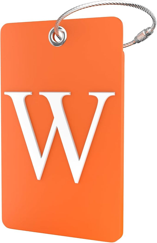 Shacke Luggage Tag Initial – Fully Bendable Tag w/Stainless Steel Loop - Orange (Letter W)