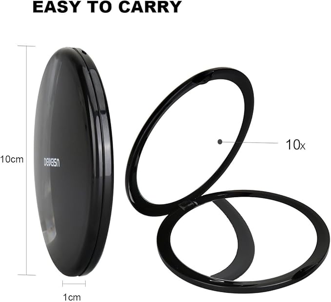 deweisn Magnifying Compact Cosmetic Mirror Elegant Pocket Handheld Makeup Mirror with Powerful 10x Magnification and 1x True View Mirror for Travel or Your Purse