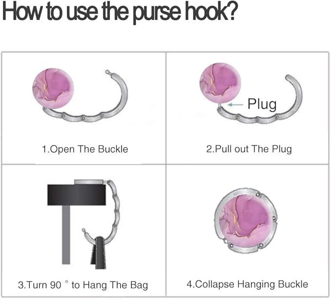 Bosketo Foldable Purse Hook Womens Bag Table Hanger Collection Desk Hooks for Purse (1pack Purple Marble Hook)