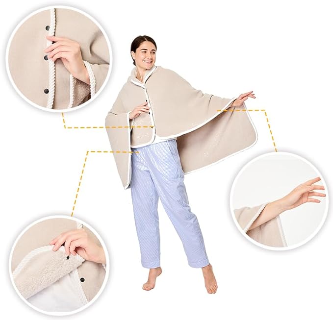 XING YE CHUAN Fleece Wearable Blanket, Comfy Poncho Throw with Buttons, Plush Sleeveless Blankets, for Women Cape Wrap Cover…