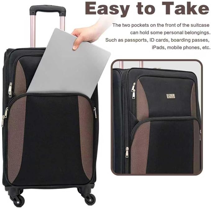 Lispin Luggage Set Softshell Expandable 4 Piece Suitcase with Wheels Softside Lightweight Travel Carry on Luggage (Black + Polyester)