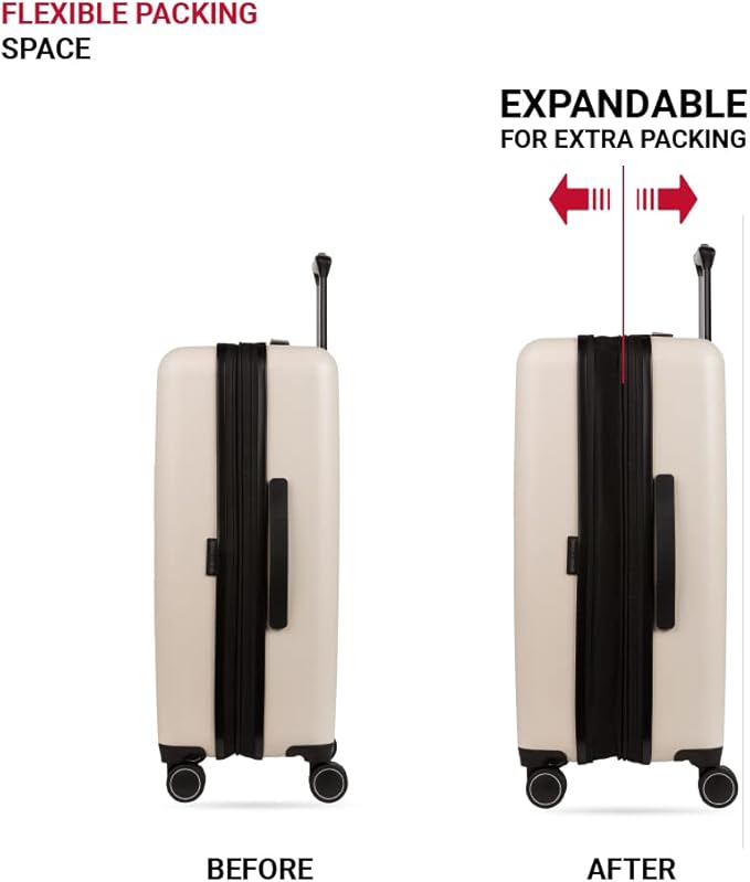 SwissGear Eclipse Hardside Expandable Luggage with Spinner Wheels, Medium Checked, Ultimate Grey