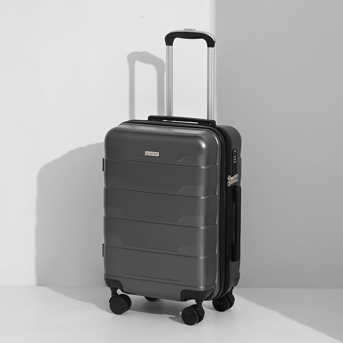 Quatish Carry On Luggage 22x14x9 Airline Approved with Spinner Wheels, 22 inch Expandable Hard Shell Suitcase with TSA Lock, Smooth Rolling Wheel for Lightweight Travel for Men Women, Grey
