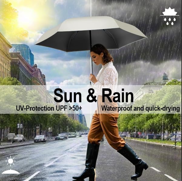 Windproof Mini Travel Folding Umbrella - UPF 50+ Sun & Rain Protection, Small Compact Lightweight Design Fits in Pocket or Bag, Eco-Friendly Fabric Wallet Umbrella for Commuter, Men Women Boys Girls