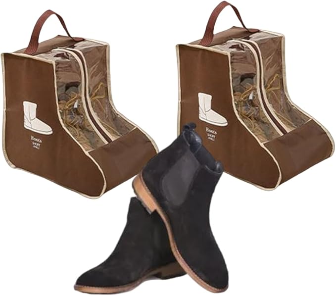 Portable 2 Pack Boots Storage, Short Boots Storage/Protector Bag,Brown Portable waterproof storage bags are used for travel storage, under the bed, wardrobe, shoe cabinet and other home storage