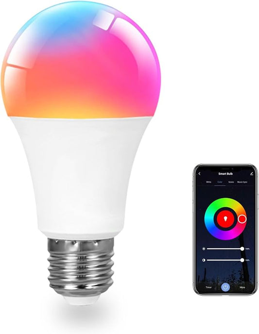 A19 Smart Light Bulb, 9W 900LM RGB+CCT LED Bulb - 16 Million Vibrant DIY Colors, Music Sync via Tuya, Works with Alexa & Google Assistant - 2.4GHz No Hub Required for Home Decor(1Pack)