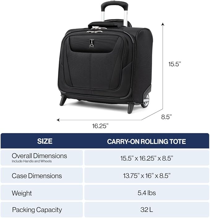 Travelpro Maxlite 5 Softside Lightweight Rolling Underseat Tote Upright 2 Wheel Bag, Men and Women, 14-Inch — Black