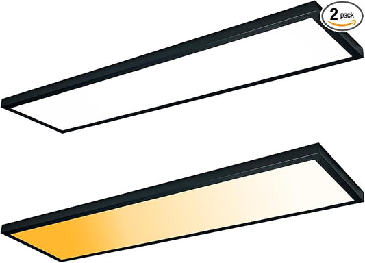 Black 1x4 LED Flat Panel Light Surface Mount 2 Pack | 5000K-4000K-3000K Selectable & Triac Dimmable, Rectangular Flush Mount Ceiling Light for Kitchen Garage, 40W, 100-277V, ETL