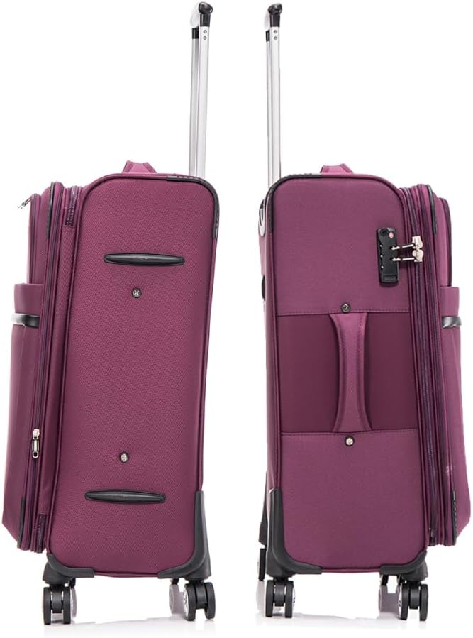 Lispin Luggage Set Softshell Expandable 4 Piece Suitcase with Wheels Softside Lightweight Travel Carry on Luggage (Purple + Fabric + 3-piece)