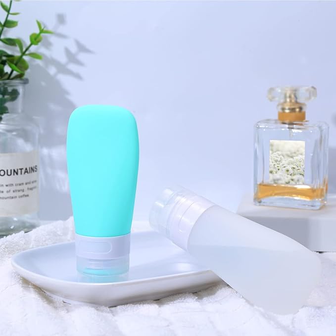 2 Pcs Silicone Travel Bottles,3oz Leak Proof Refillable Squeeze Containers with Transparent Carry Bag,Small Empty Travel Size Bottles for Shampoo,Conditioner,Lotion,Toiletries