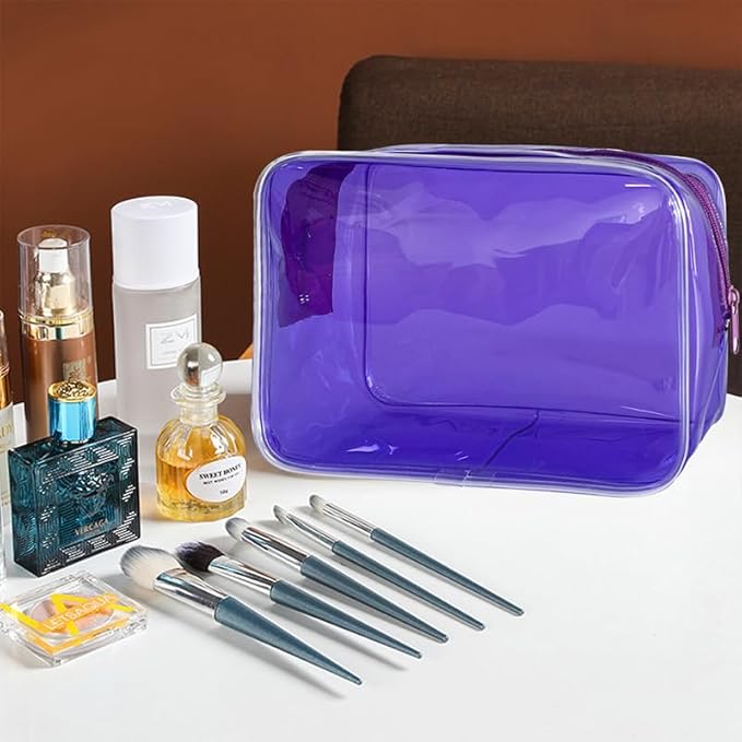 Neon TSA Approved Clear Toiletry Pouch, 7"x2.3"x4.7" Size, PVC Travel Makeup Bags for Toiletries, Transparent Cosmetic Bag for Women and Men Small (purple)