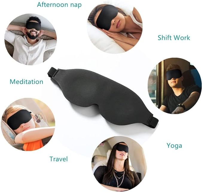 Tim & Tina 3D Sleep Eye Mask Blindfold for Men Women Sleeping Mask Light Blocking Soft Covers for Travel Nap Yoga Adjustable Strap (3D Black (Edge Cover)