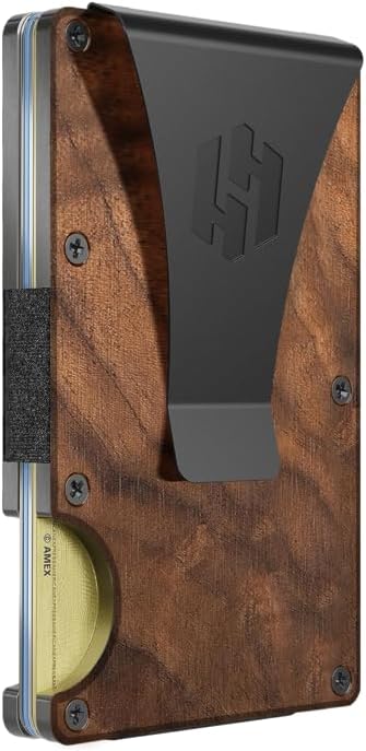 Hayvenhurst Wallet For Men - Reinvented Design Men's Wallet - Slim, Minimalistic & Seamless Card Case, Blocks RFID Scanners, Holds 12 Cards (Walnut Wood)