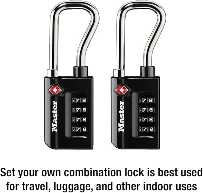 Master Lock Black Set Your Own Combination TSA Approved Luggage Lock, Travel Padlocks for Suitcases, Backpacks, Bags, 2 Pack, 4696T