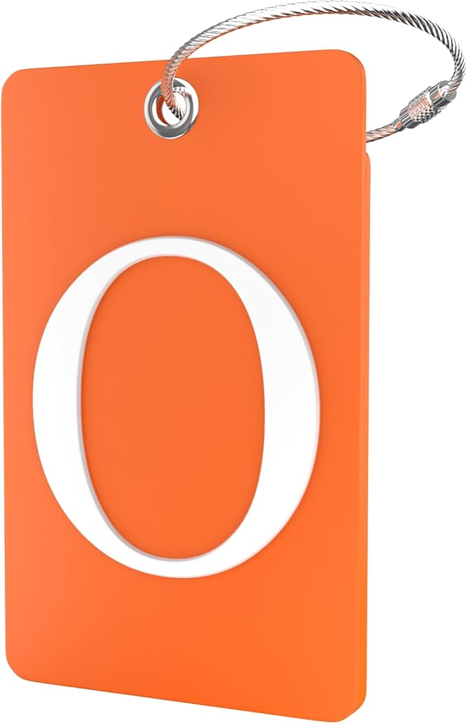 Shacke Luggage Tag Initial – Fully Bendable Tag w/Stainless Steel Loop (Orange) (Letter O)