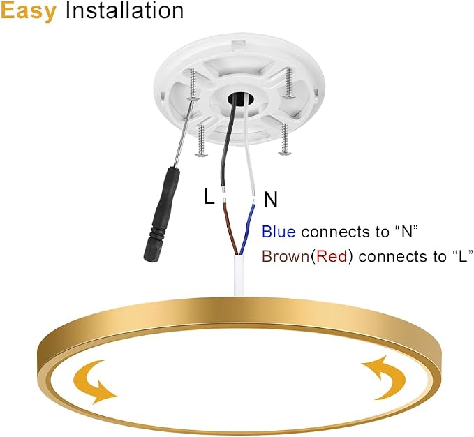 9Inch LED Flush Mount Ceiling Light Fixture, 18W(180W Equivalent), 1800LM, 3000K Warm White, IP40, Flat Modern LED Ceiling Lights for Bedrooms, Living Rooms, Bathrooms, Stairwells, etc.(Gold)