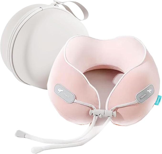 Kids Travel Pillow - Memory Foam Soft Airplane Neck Pillow for Head Neck Support,Compact Design with Hard Case,for Airplane,Car,Home Recliner,or Toddler Travel Support (Kids Pillow-Pink)