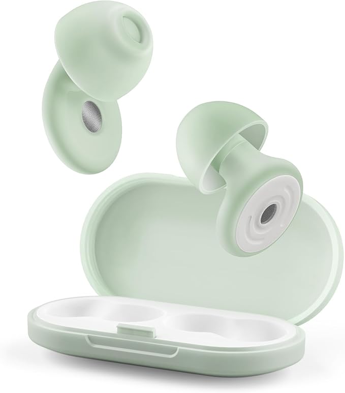 Ear Plugs, Soft Ear Plugs for Sleeping - 30dB Noise Cancelling Reusable Silicone Earplugs, Ultra Comfortable Fit for Studying, Concerts, Travel, 8 Ear Tips-Bean Green