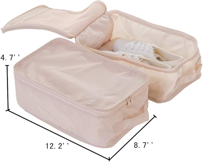JJ POWER Travel Shoe Bags, Foldable Waterproof Shoe Pouches Organizer - Double Layer (Cream)