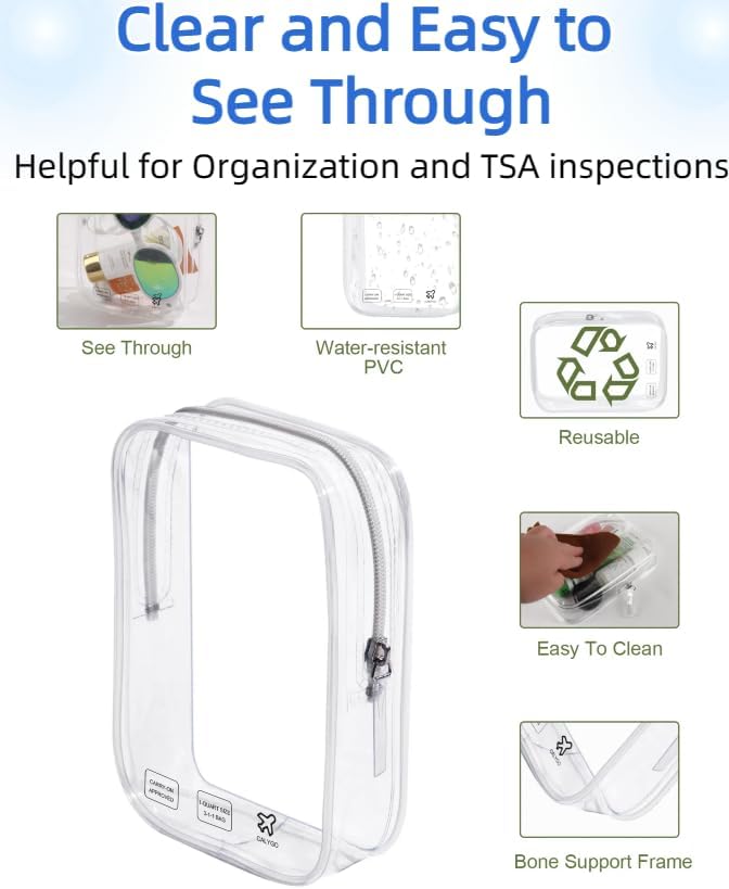5 Packing Cubes 1 Quart Size Travel Bag TSA Approved Toiletry Bag Clear Small Purse Pouch International Long Flight Must Haves for Toiletries Makeup Liquids Airplane Europe Vacation Essentials