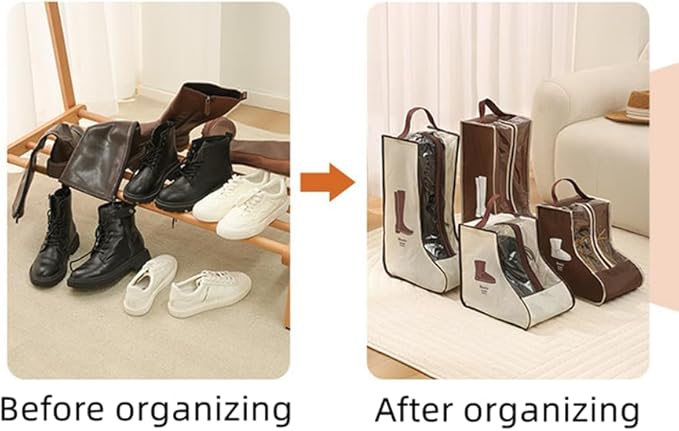 2-in-1 Boot Storage - Short & Tall Boots Protector, Travel Shoe Packing Organizers (Beige)