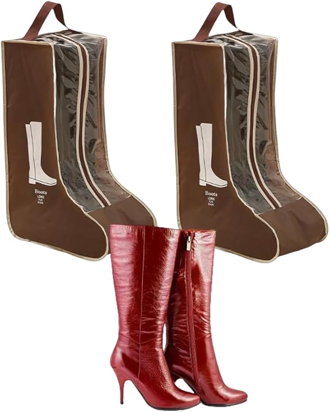 Portable 2 Pack Boots Storage, Tall Boots Storage/Protector Bag,Brown Portable waterproof storage bags are used for travel storage, under the bed, wardrobe, shoe cabinet and other home storage
