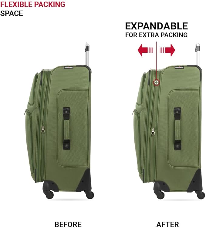 SWISSGEAR Sion Softside Expandable Spinner Luggage Durable Lightweight Travel Suitcase, Evergreen, Checked-Large 29-Inch