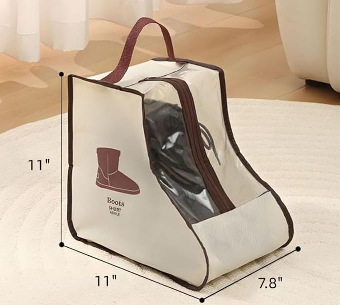 Portable 2 Pack Boots Short Storage/Protector Bag, Beige Waterproof Storage Bags for Travel, Under Bed, Wardrobe, Shoe Cabinet