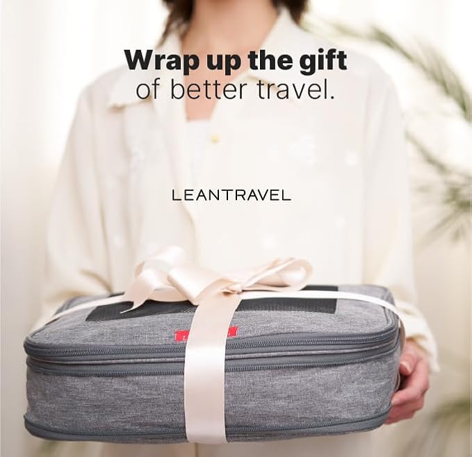 LeanTravel Premium Compression Packing Cubes for Travel - Suitcase Organizer Bags with Double Zipper & Breathable Mesh Panel - Space Saving Carry On Luggage Essentials (1 Medium Bag, Grey)