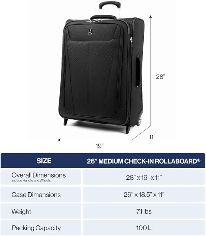 Travelpro Maxlite 5 Softside Expandable Upright 2 Wheel Checked Medium Luggage, Lightweight, 26-Inch — Slate Green
