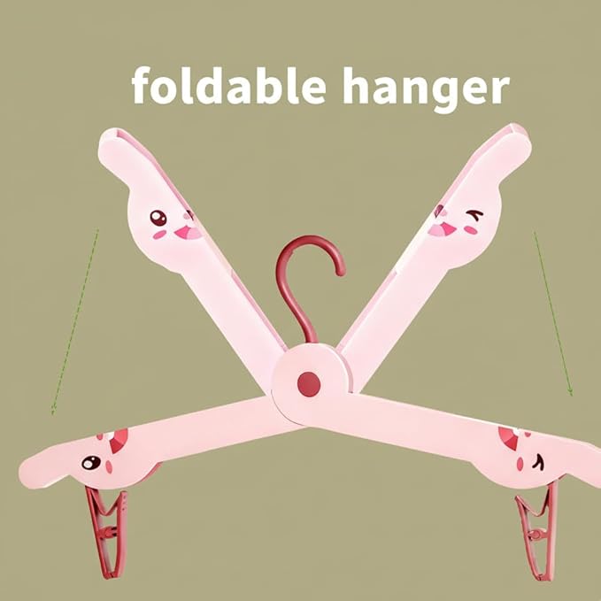 5-PCS Cute Bunny Shape Folding Clothes Hanger, Plastic Foldable Hanger for Travel, Space-Saving Closet Organizer for Adults, Portable Rabbit Design Hangers for Laundry and Wardrobe Storage