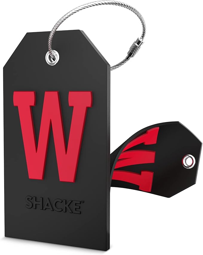 Shacke Initial Luggage Tag with Full Privacy Cover and Stainless Steel Loop - Black (Letter W)
