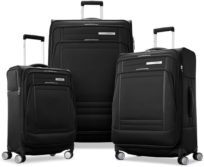 Samsonite UpLIFT Lightweight Large Checked Softside 3-Piece Luggage Set with Spinner Wheels - Expandable - Airline-Approved, Polyester Soft Suitcase for Ultra Light Travel - Black