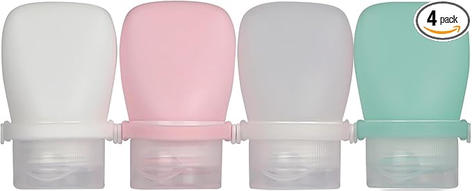 1oz Travel Bottles for Toiletries, Silicone Leak-Proof TSA Approved Travel Size Containers (4-Pack) - Reusable Refillable Bottles for Shampoo, Body Wash, Lotion (#1Whtie Clear Green Pink)