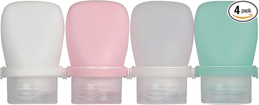 1oz Travel Bottles for Toiletries, Silicone Leak-Proof TSA Approved Travel Size Containers (4-Pack) - Reusable Refillable Bottles for Shampoo, Body Wash, Lotion (#1Whtie Clear Green Pink)