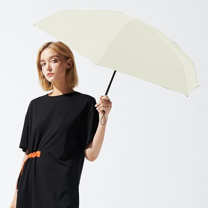 ESUFEIR Mini Sun Umbrella for Purse With Case, Small Compact UV Umbrella Travel Essentials, Lightweight Portable Parasol Windproof for Women Men Kids (White)