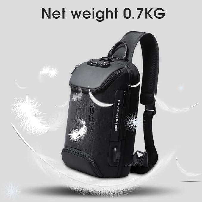 BANGE Anti theft Sling Backpack with Lock, Men's Sling Bag for Men, Shoulder Crossbody Backpack with USB Charging Port for Men and Women