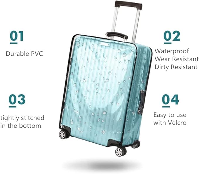 Suitcase Covers for Luggage – TSA Approved Clear PVC Luggage Protector Cover, Thick Transparent Waterproof Sleeve with Large Hook and Loop Closure, Fits 26" Wheeled Suitcases