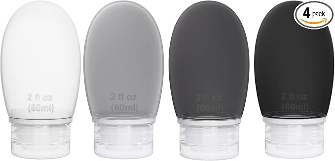 Silicone Travel Bottles for Toiletries TSA Approved Travel Size Containers Set 4 Pack Portable Leak Proof Refillable Cosmetic Squeeze Bottles Shampoo Hair Conditioner Body Lotion Bath Shower Gel