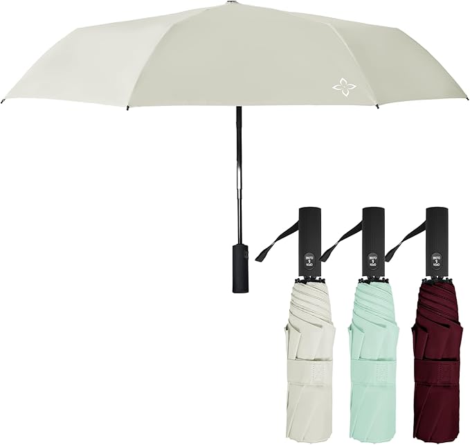 Windproof Travel Umbrella for Rain - 43" Compact Folding Umbrella, Reinforced Strong Frame, Lightweight Portable Parasol with UPF 100+ UV Sun Protection, Cruise Ship Essentials